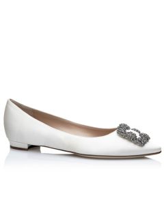 Manolo Blahnik Hangisi Flats White Satin