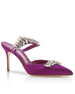 Manolo Blahnik Lurum 90mm Mules Purple Satin Crystal