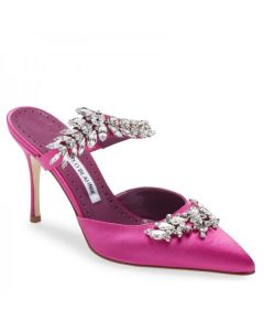 Manolo Blahnik Lurum 90mm Mules Rose Satin Crystal