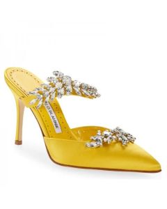 Manolo Blahnik Lurum 90mm Mules Yellow Satin Crystal