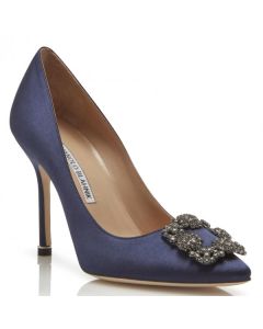 Manolo Blahnik Navy Blue Satin Hangisi 105mm Pumps