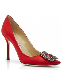 Manolo Blahnik Red Satin Hangisi 105mm Pumps