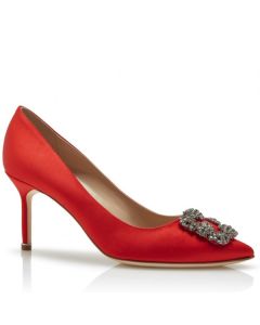 Manolo Blahnik Red Satin Hangisi 70mm Pumps