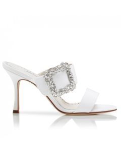 Manolo Blahnik White Gable Jewel 75mm Sandals