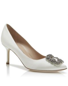 Manolo Blahnik White Satin Hangisi 70mm Pumps