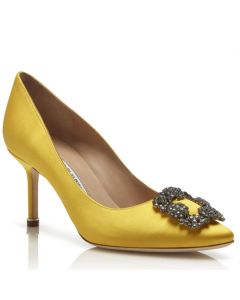 Manolo Blahnik Yellow Satin Hangisi 70mm Pumps