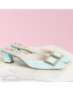 Roger Vivier Belle Vivier Metal Buckle Mules Blue Patent Leather