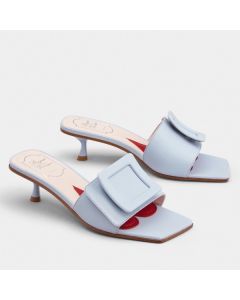 Roger Vivier Covered Buckle 45mm Mules Blue Leather