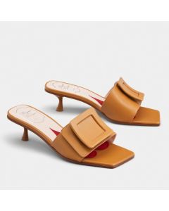 Roger Vivier Covered Buckle 45mm Mules Brown Leather