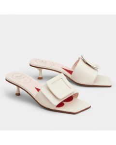 Roger Vivier Covered Buckle 45mm Mules White Leather