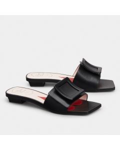 Roger Vivier Covered Buckle Mules Black Leather