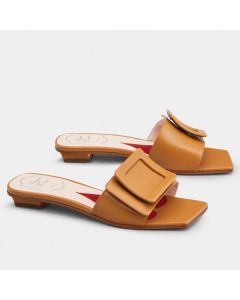 Roger Vivier Covered Buckle Mules Brown Leather