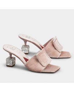 Roger Vivier Cube Strass Heel Mules Pink Velvet