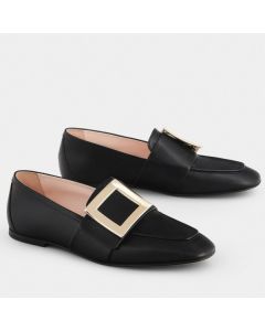 Roger Vivier Soft Metal Buckle Loafers Black Leather