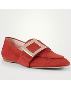 Roger Vivier Soft Metal Buckle Loafers Orange Suede