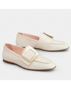 Roger Vivier Soft Metal Buckle Loafers White Leather