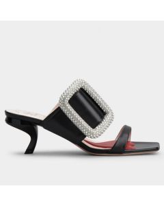 Roger Vivier Viv' Choc Side Strass Buckle Mules Black Leather