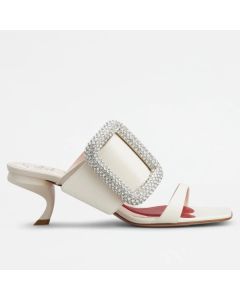 Roger Vivier Viv' Choc Side Strass Buckle Mules White Leather