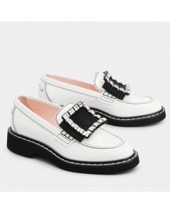 Roger Vivier Viv' Rangers Stitch Strass Loafers White Leather