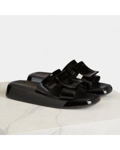 Roger Vivier Vivier Slide Covered Buckle Mules Black Patent Leather