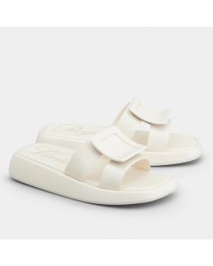    Roger Vivier Vivier Slide Covered Buckle Mules White Patent Leather