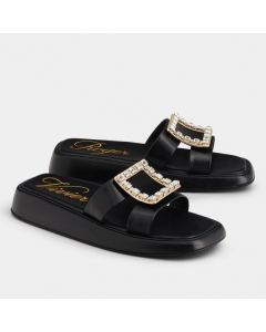 Roger Vivier Vivier Slide Strass Buckle Mules Black Leather