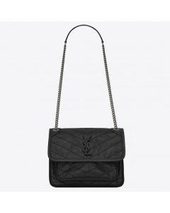 Saint Laurent Baby Niki Chain Bag Black Crinkled Leather