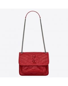 Saint Laurent Baby Niki Chain Bag Red Crinkled Leather