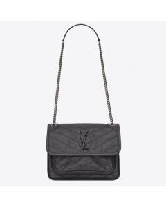 Saint Laurent Baby Niki Chain Bag Storm Gray Crinkled Leather