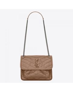 Saint Laurent Baby Niki Chain Bag Taupe Crinkled Leather