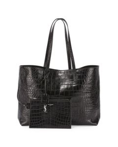 Saint Laurent Black Crocodile Embossed Shopping Tote