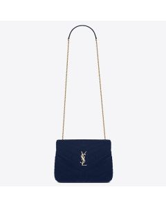 Saint Laurent Blue Velvet Small Loulou Chain Bag