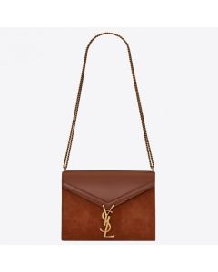 Saint Laurent Cassandra Clasp Bag Brown Suede