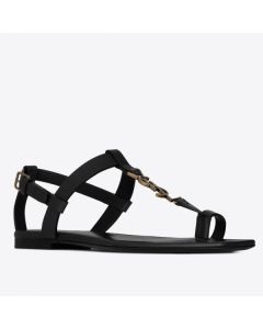 Saint Laurent Cassandra Flat Sandals Black Calfskin