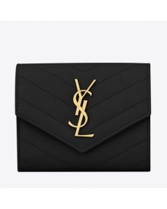 Saint Laurent Compact Tri Fold Wallet Black Leather