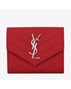 Saint Laurent Compact Tri Fold Wallet Red Leather