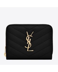 Saint Laurent Compact Zip Around Wallet Black Leather