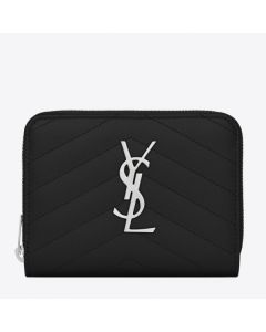 Saint Laurent Compact Zip Around Wallet Noir Leather