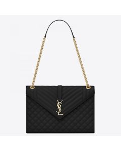 Saint Laurent Envelope Large Bag Black Grained Leather