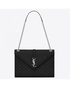 Saint Laurent Envelope Large Bag Noir Grained Leather