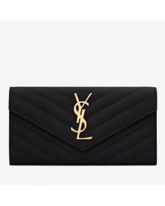 Saint Laurent Large Monogram Flap Wallet Black Grained Leather