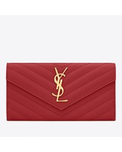 Saint Laurent Large Monogram Flap Wallet Red Grained Leather