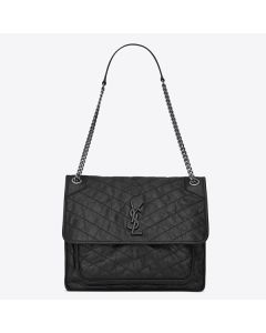 Saint Laurent Large Niki Chain Bag Black Crinkled Leather