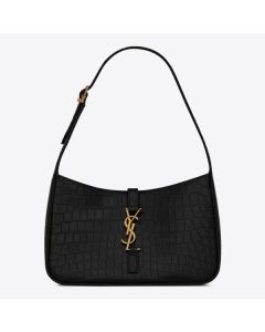 Saint Laurent Le 5 à 7 Hobo Bag Black Crocodile-embossed Leather