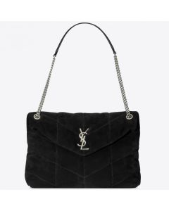 Saint Laurent Loulou Puffer Medium Bag Black Suede