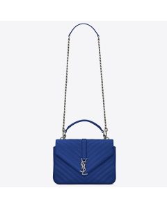 Saint Laurent Medium College Bag Blue Goatskin Leather