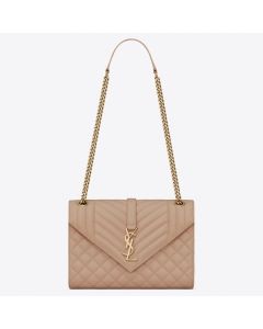 Saint Laurent Medium Envelope Bag Beige Grained Leather