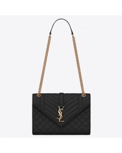 Saint Laurent Medium Envelope Bag Black Grained Leather