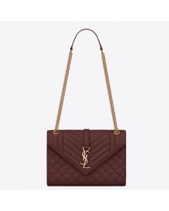 Saint Laurent Medium Envelope Bag Bordeaux Grained Leather