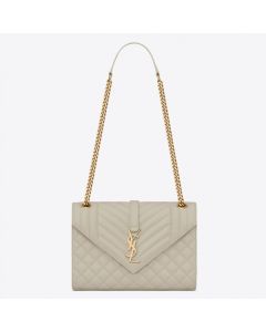  Saint Laurent Medium Envelope Bag White Grained Leather